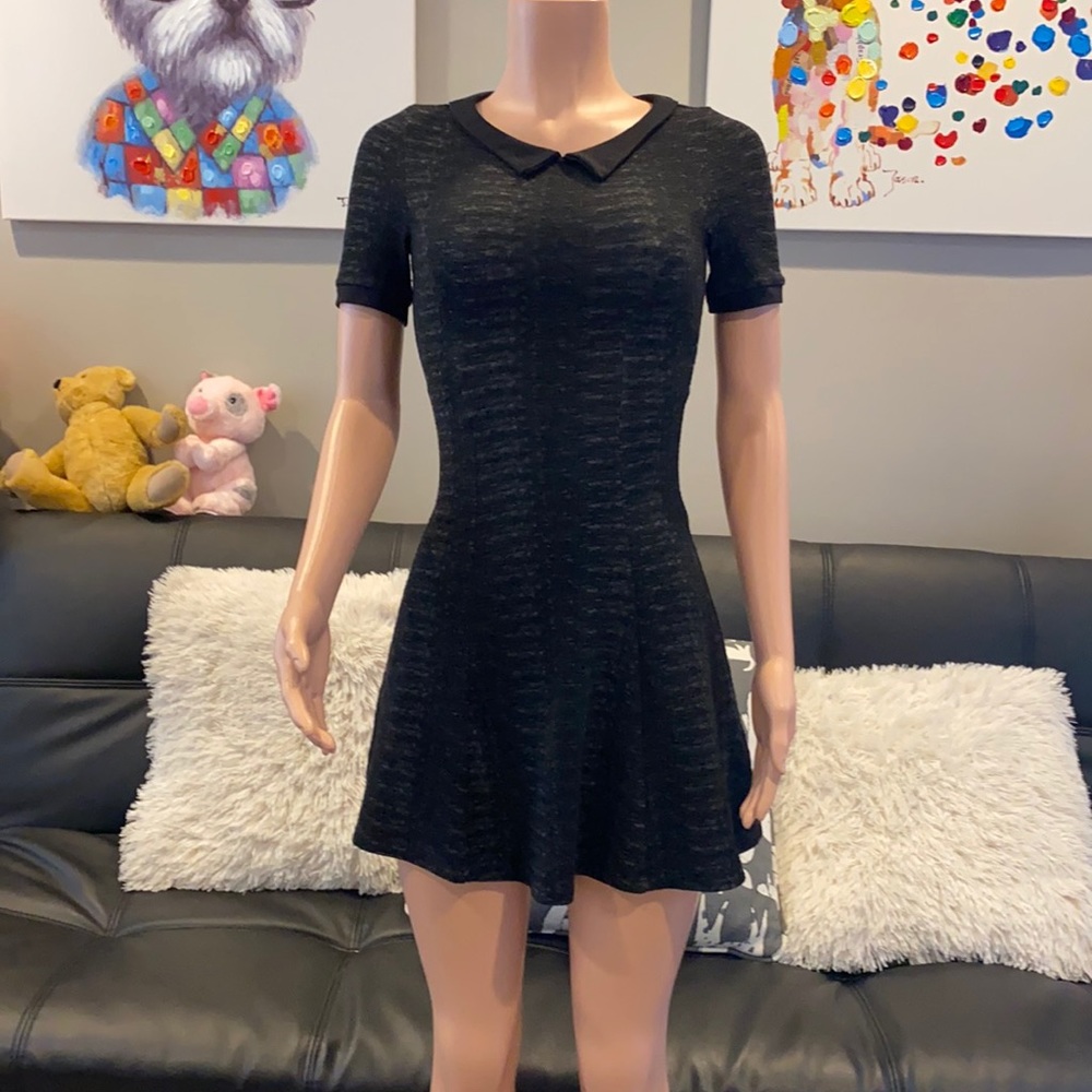 R13 Black Gray Collared Mini Dress XS Designer Grunge Tweed Look